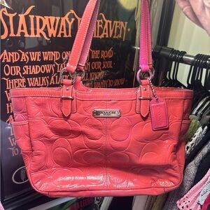 Coach Pink Embossed Leather Tote